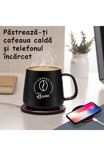 DLMDL Ceramic Mug with Self-Heating, Wireless Charging DLMDL, 15W Phone Charger, 55°C Constant Temperature