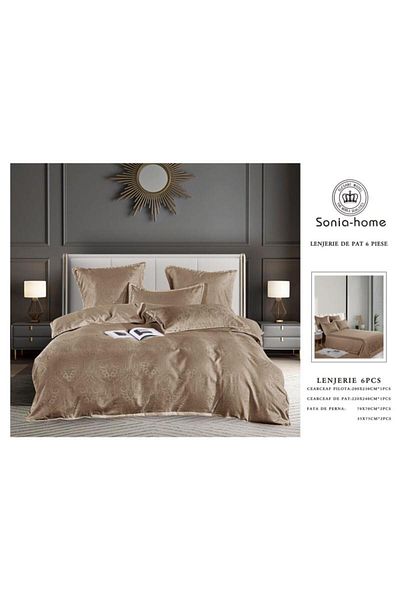 Sonia-home 6-piece satin cotton underwear – Sonia Home Damask Damask Chocolate
