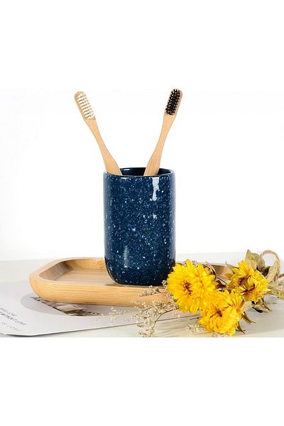 BosilunLife toothbrush holder, ceramic, blue, 7 x 11 cm