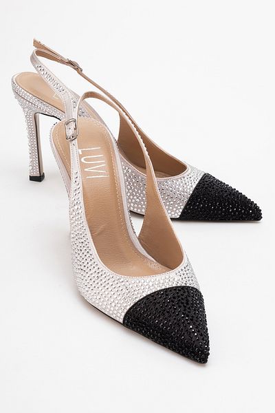 LuviShoes London Beige Black Silver Stone Women's High Heeled Shoes