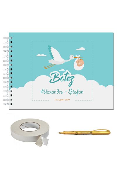 OEM Pachet Album foto / Guestbook Caiet marturii Heart pentru nunta, format A4 landscape, pix inclus