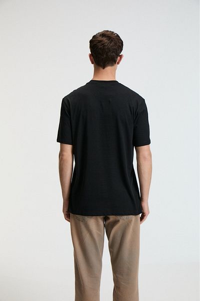 GRIMELANGE Crisp Men's Oversize 100% Cotton Printed Round Neck Black T-Shirt