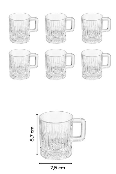 Vienev Set of 6 Glass Cups with Handles - Tea Coffee Glass 220 ml