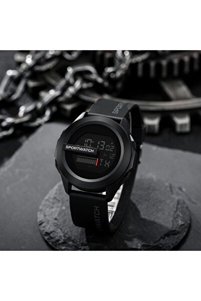 Choice ساعة إلكترونية سوداء متعددة الوظائف للرجال بمينا كبير وإضاءة إلكترونية