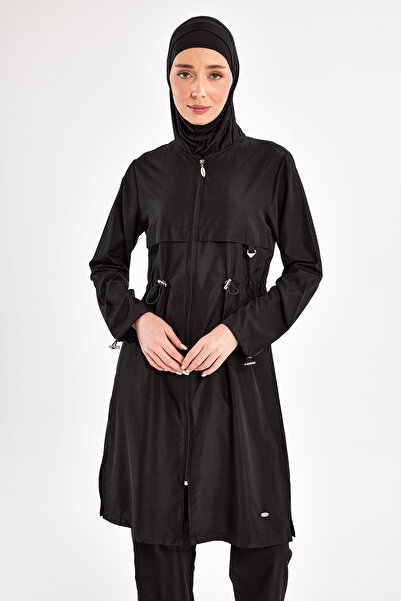 Adasea Costum de baie Hijab cu mânecă lungă din lemn de ebene, mărime mare, acoperit complet 1504-25-B negru