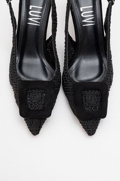 LuviShoes Ensley Black Knitted Buckle Open Back Women's Heeled Shoes