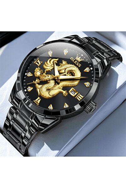 Choice ساعة OLEVS 3619 للرجال باللون الأسود بالكامل، ساعة كوارتز أصلية من أفضل العلامات التجارية للرجال، الصين، لونج دراجون دي