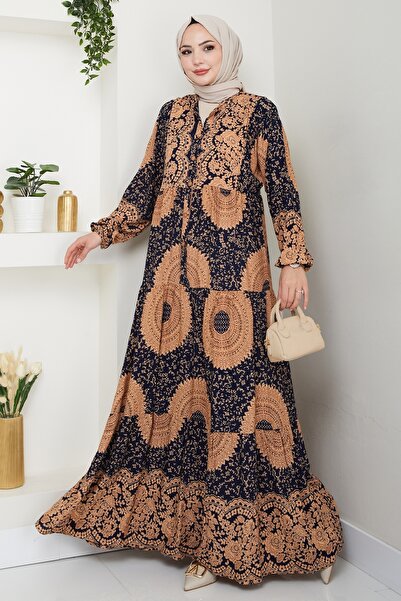 InStyle Φόρεμα με μοτίβο Mandala Navy Blue Viscose