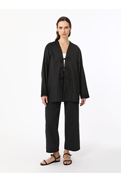 Benin Kimono with Tie Detail on the Front - Black - Benin