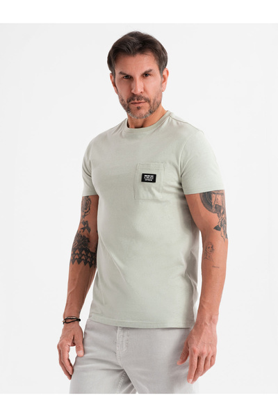 OMBRE Lässiges Herren T-Shirt mit Taschenpatch - Hellgrau V2 OM-TSCT-0109 L