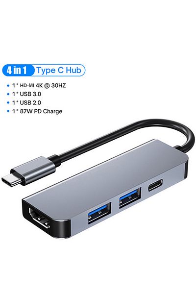 Kebidumei 4-in-1 HDMI USB C HUB 4K 30Hz Type C to HDMI-compatible PD 87W USB Splitter USB Adapter For Macbook