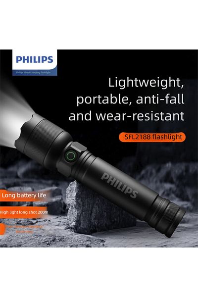 Philips Blue PHILIPS High-Power Long-Range Flashlight, Super Bright Type-C Rechargeable, Multifunctional for