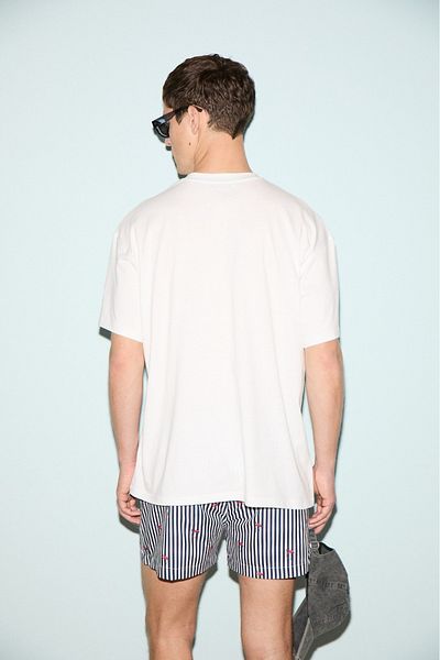 GRIMELANGE Snack Men's Oversize Fit 100% Cotton Printed Round Neck White T-Shirt