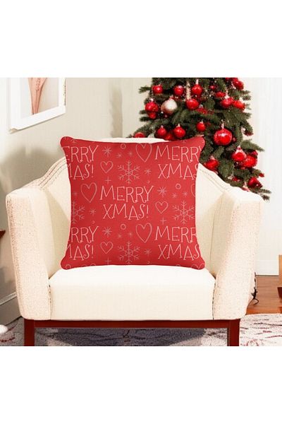 ASDİVA Red Merry Xmas Written New Year Decorative Throw Pillow Case 43X43