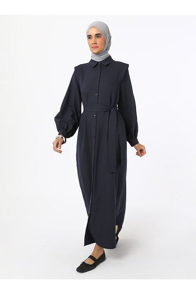 Refka Φόρεμα Hijab από ύφασμα κρεπ με λεπτομέρεια δεσίματος - Navy Blue - Refka