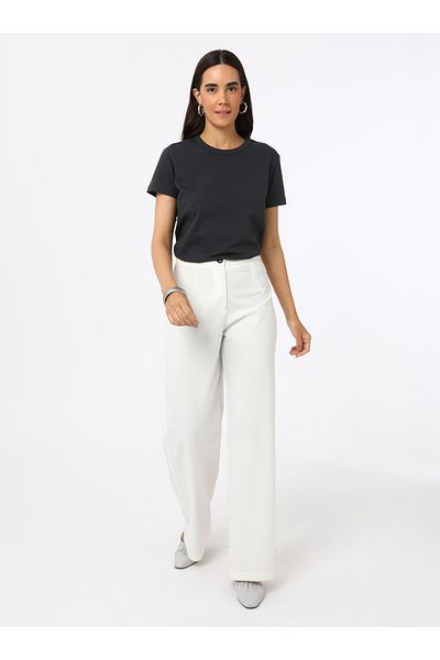 Refka Rib Collar Basic Women's T-Shirt - Anthracite - Refka
