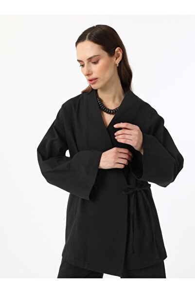 Benin Kimono din bumbac 100% cu cravată dublu - negru - Benin