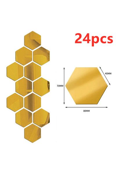 Choice Golden--24pcs 12/24Pcs 3D Hexagon Mirror Wall Stickers DIY Removable Self Adhesive Aesthetic Mosaic
