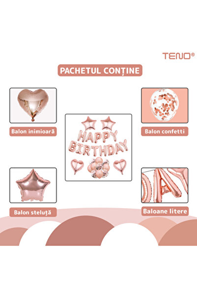 Teno Set of 27 Rose Gold Happy Birthday Balloons