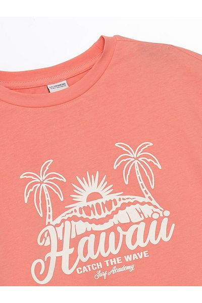 LC Waikiki Νέα σεζόν Crew Neck Palm Printed Girls Tisort - S5KJ78Z4