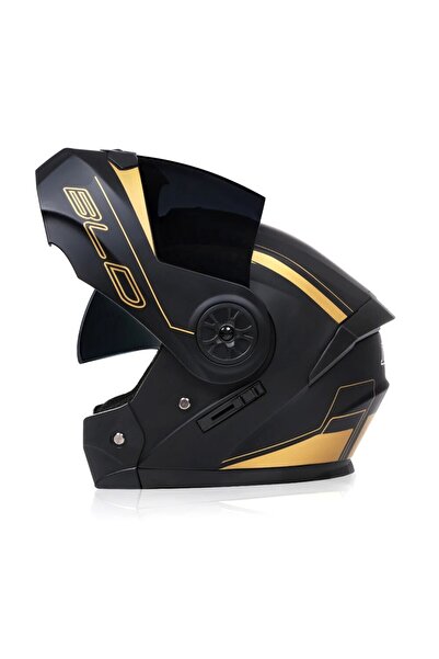 Choice خوذة سباق موتوكروس قابلة للطي بعدسات مزدوجة مخصصة، طراز S ذهبي وأسود، مزودة بنظارة شمسية، مناسبة لسباقات موتوكروس، قابلة للتعديل، مناسبة للرجال