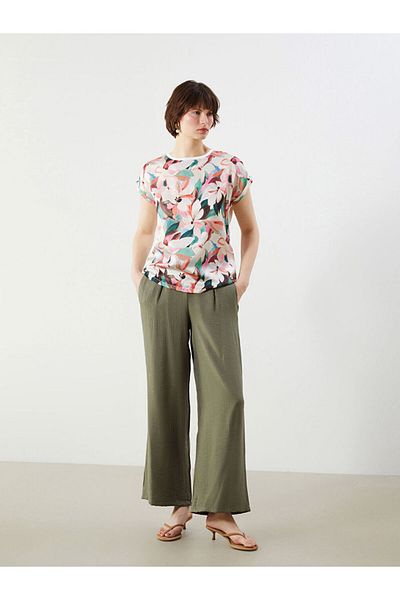 LC Waikiki Beige Crew Neck Floral Women's T-Shirt
