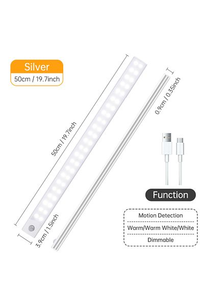 Choice Silver 50CM 3color in one Lamp Night Light 20/30/40/60CM Motion Sensor Light Wireless USB LED Cabine