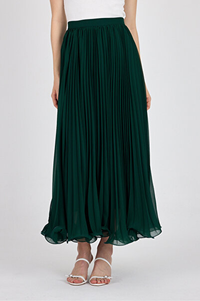 Rays Fusta maxi cu talie înaltă din șifon verde plisată 1003