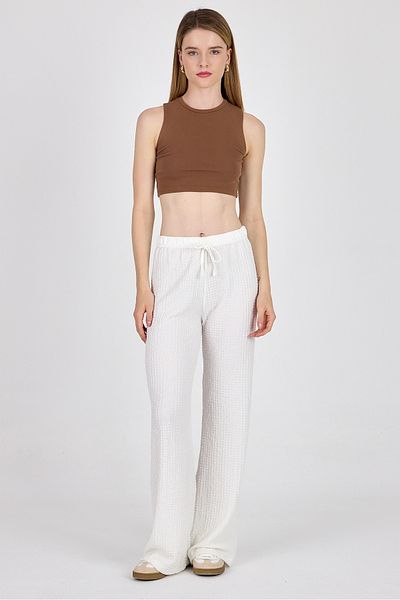 Rays White Wide Leg Draped Wrinkle Fabric Trousers 326