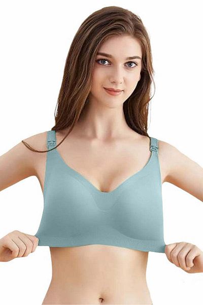 Linovit Sutien de alăptare fără cusături și fără burete - Albastru pastel - Albastru pastel, XL