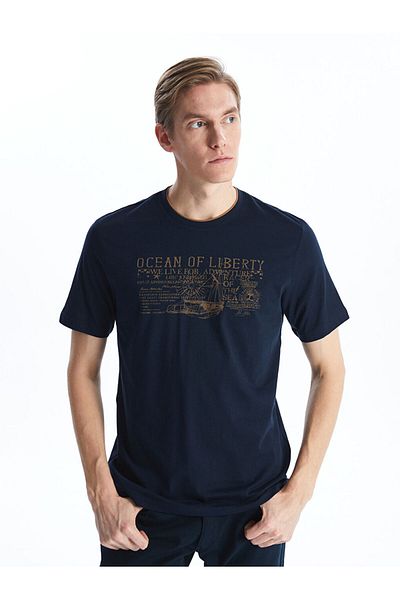 LC Waikiki New Season Crew Neck Κοντό μανίκι εμπριμέ χτενισμένο βαμβακερό ανδρικό Tisort - S41700Z8