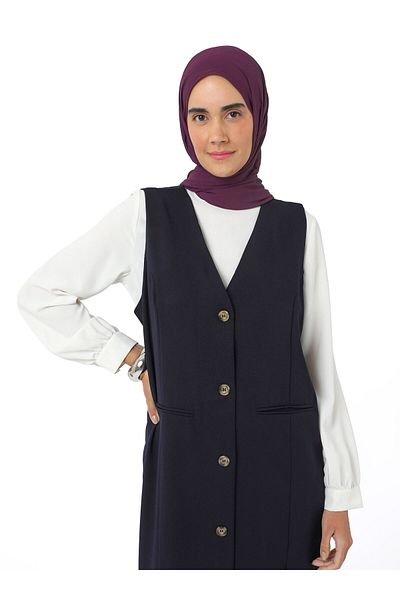 Refka Αμάνικο Φόρεμα Χιτζάμπ με κουμπιά - Navy Blue - Refka