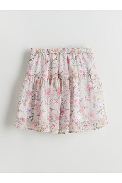 LC Waikiki Ecru Elastic Waist Floral Girl's Skirt