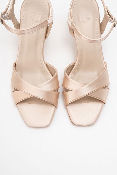 LuviShoes Melin Beige Satin Cross Strap Women's Heeled Shoes
