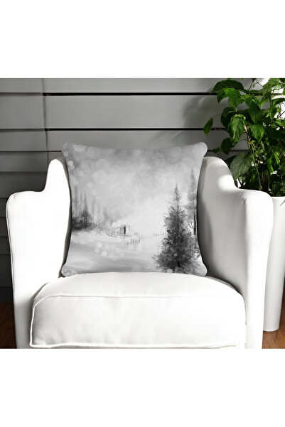 ASDİVA Husă de pernă decorativă cu imprimare digitală Concept de Anul Nou gri...
