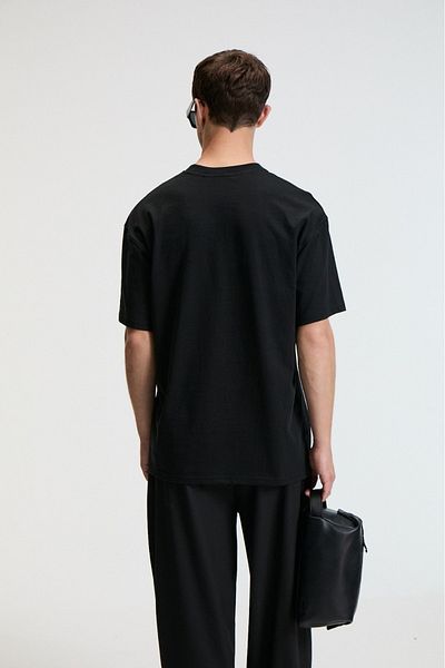 GRIMELANGE Pop Men's 100% Cotton Oversize Fit Printed Short Sleeve Round Neck Black T-Shirt