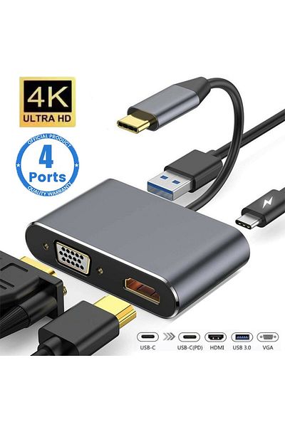 Choice 4in1 USB C Hub USB C Hub 4 in 1 Type C 3.0 Adapter to 4K HDMI HDTV VGA USB 3.0 PD Fast Charge Splitt