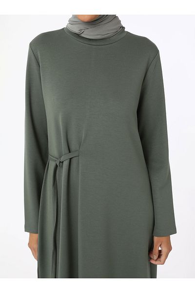Refka Modal Hijab Dress with Tie Detail - Dark Khaki - Refka