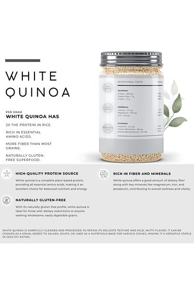 AWAFI MILL White Quinoa | Naturally Cleaned Whole Seeds - Bottle of 100 gram / 3.5 Oz