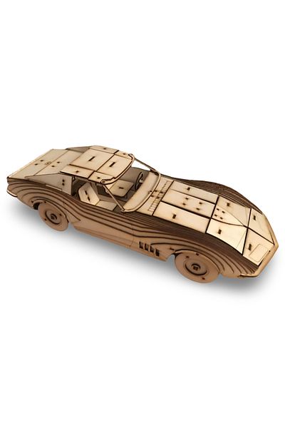 ALGWOOD 3D Wooden Corvette Stingray Model - 138 Pieces Hobby Kit - Retro Style Wooden Car Model