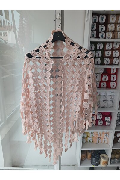 Hobiondort EL ÖRGÜSÜ ŞAL Çeyizlik/Gelin Şalı/Örgü Şal/Tığ İşi Şal/Üçgen Şal N...