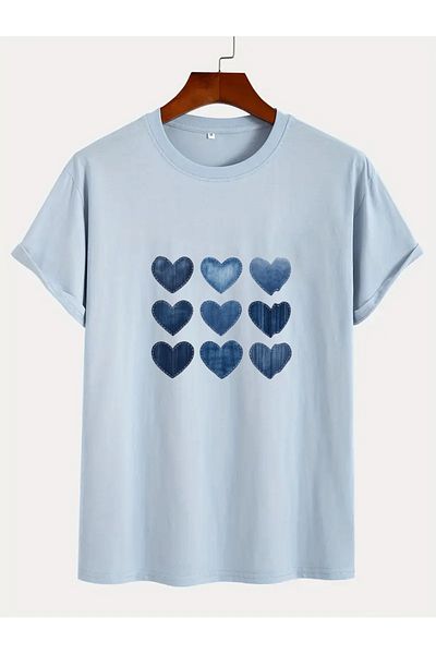 uyguntarz Μπλουζάκι με στάμπα Unisex Jean με σχέδιο καρδιάς