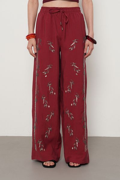 Orfeo Negro Women's Bolly Legs Front Pants with Beads and Stone Embroidery