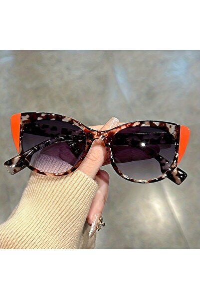 Choice Leopard Orange Glossy Red Black Color-Block Gradient Cat-Eye Sunglasses - Chic Women's Glasses with