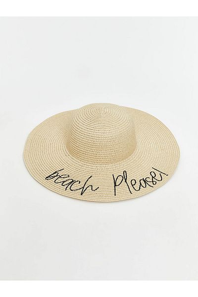 LC Waikiki Lcw Accessories Beige Text Embroidered Women's Straw Hat