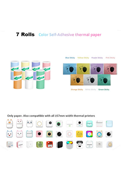 choice2 طابعة صور محمولة ذاتية اللصق من 7 رولز كولورستيكر، طابعة صور عالية الدقة صغيرة بتقنية البلوتوث
