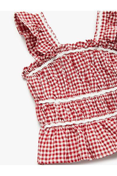 Koton Fırfırlı Kolsuz Katlı Gipeli Pötikareli Bluz