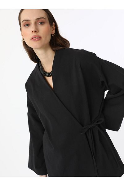 Benin Kimono din bumbac 100% cu cravată dublu - negru - Benin