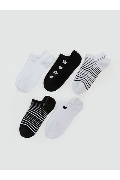 LC Waikiki White Patterned Women's Sneaker Socks 5-Piece