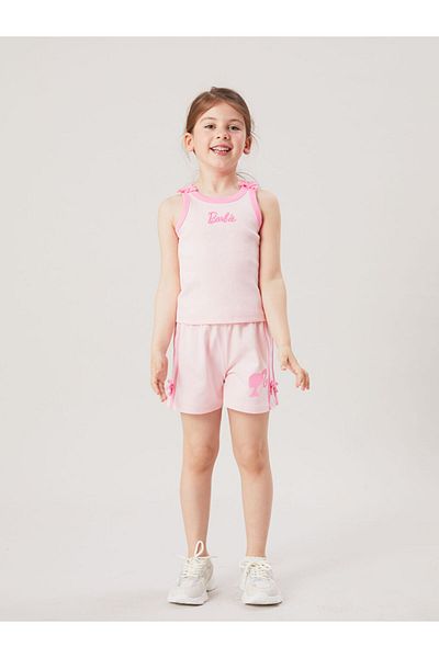 LC Waikiki Pink Elastic Waist Barbie Printed Girl's Shorts